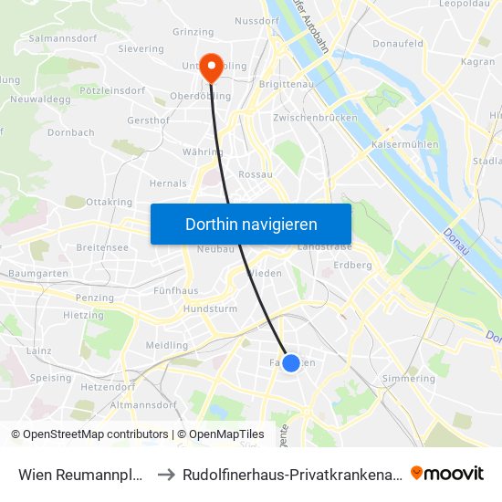 Wien Reumannplatz U to Rudolfinerhaus-Privatkrankenanstalt map