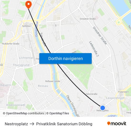 Nestroyplatz to Privatklinik Sanatorium Döbling map