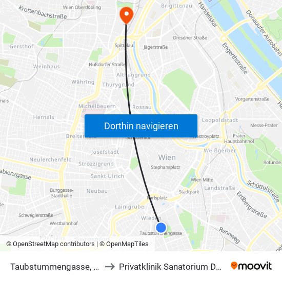 Taubstummengasse, Wien to Privatklinik Sanatorium Döbling map