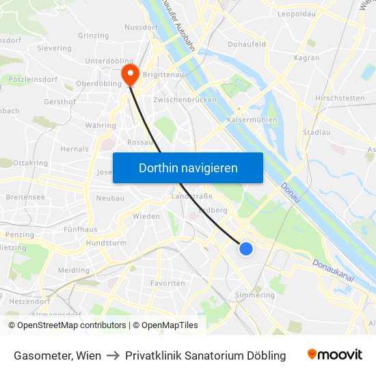Gasometer, Wien to Privatklinik Sanatorium Döbling map