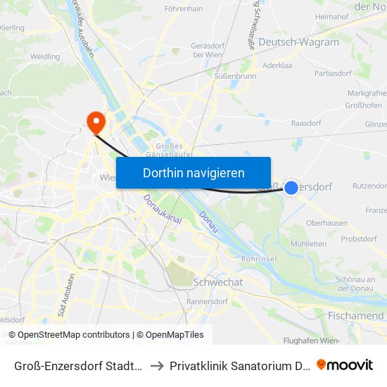 Groß-Enzersdorf Stadtmauer to Privatklinik Sanatorium Döbling map