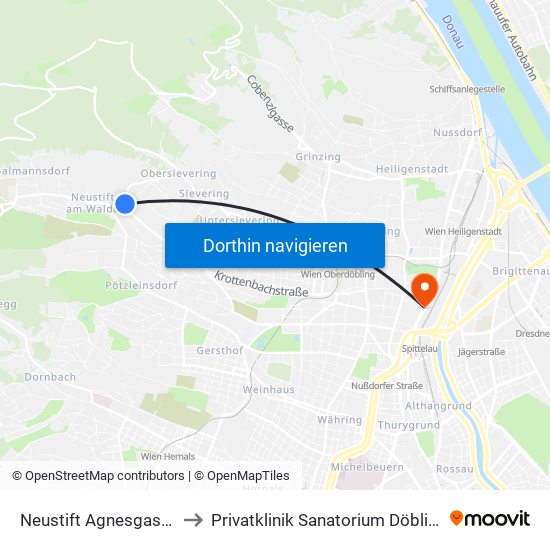 Neustift Agnesgasse to Privatklinik Sanatorium Döbling map
