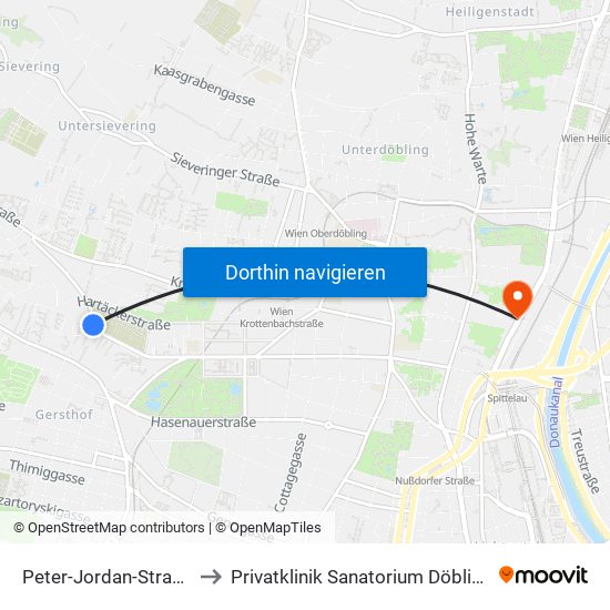 Peter-Jordan-Straße to Privatklinik Sanatorium Döbling map