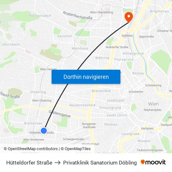 Hütteldorfer Straße to Privatklinik Sanatorium Döbling map