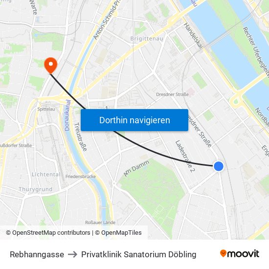 Rebhanngasse to Privatklinik Sanatorium Döbling map