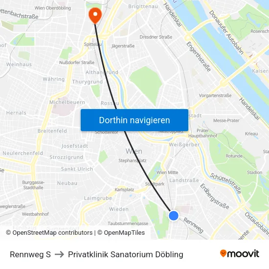 Rennweg S to Privatklinik Sanatorium Döbling map