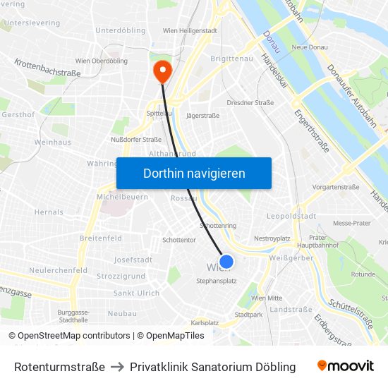 Rotenturmstraße to Privatklinik Sanatorium Döbling map