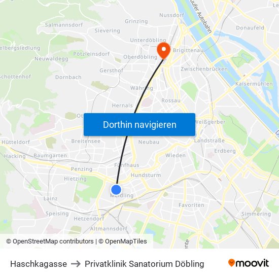 Haschkagasse to Privatklinik Sanatorium Döbling map