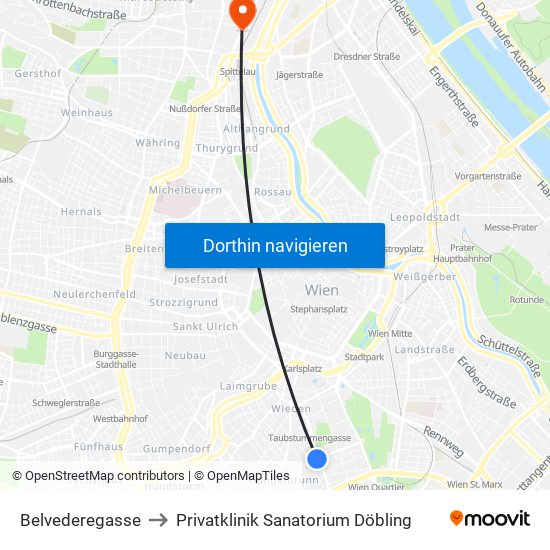 Belvederegasse to Privatklinik Sanatorium Döbling map