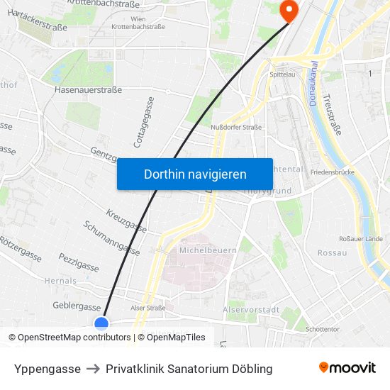 Yppengasse to Privatklinik Sanatorium Döbling map