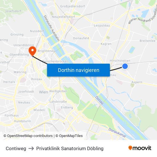 Contiweg to Privatklinik Sanatorium Döbling map