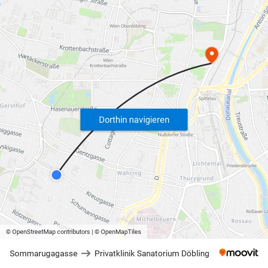 Sommarugagasse to Privatklinik Sanatorium Döbling map