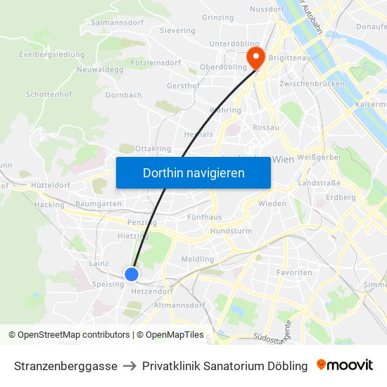 Stranzenberggasse to Privatklinik Sanatorium Döbling map