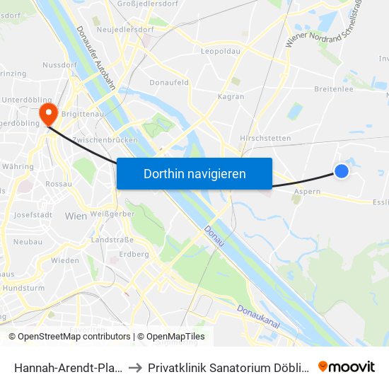 Hannah-Arendt-Platz to Privatklinik Sanatorium Döbling map