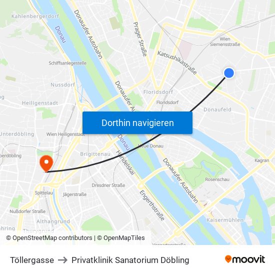 Töllergasse to Privatklinik Sanatorium Döbling map