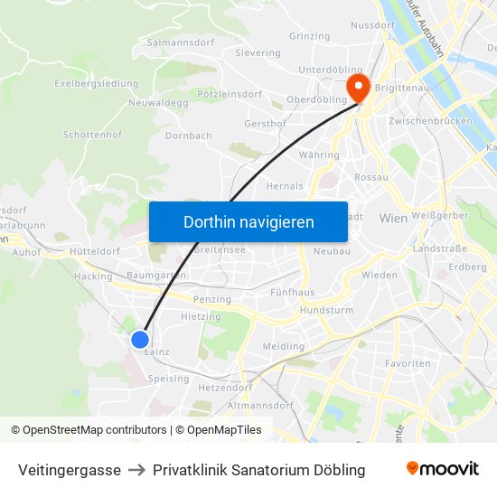 Veitingergasse to Privatklinik Sanatorium Döbling map