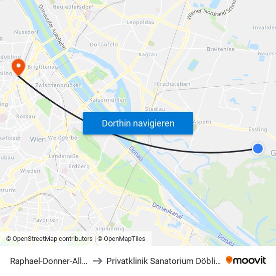 Raphael-Donner-Allee to Privatklinik Sanatorium Döbling map