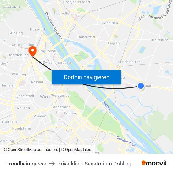 Trondheimgasse to Privatklinik Sanatorium Döbling map