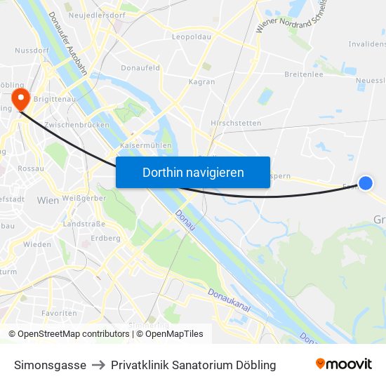 Simonsgasse to Privatklinik Sanatorium Döbling map