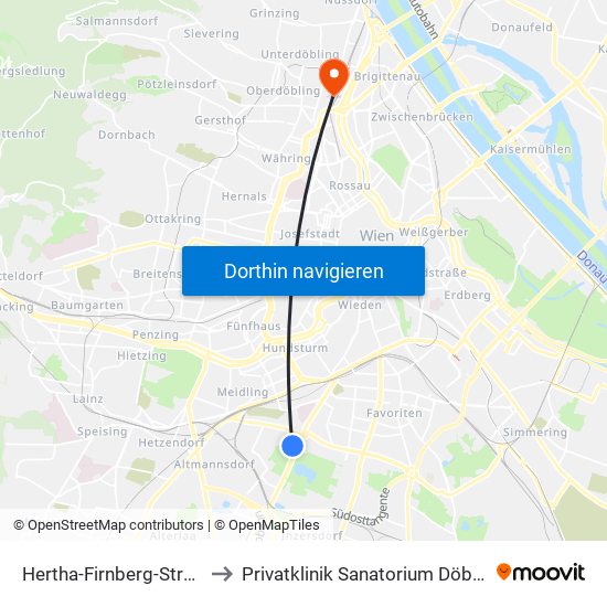 Hertha-Firnberg-Straße to Privatklinik Sanatorium Döbling map