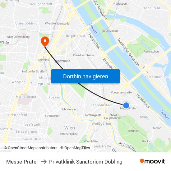 Messe-Prater to Privatklinik Sanatorium Döbling map