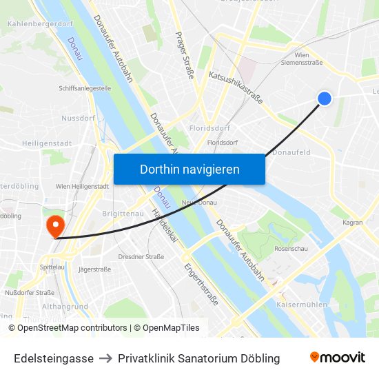 Edelsteingasse to Privatklinik Sanatorium Döbling map