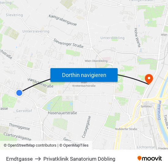 Erndtgasse to Privatklinik Sanatorium Döbling map