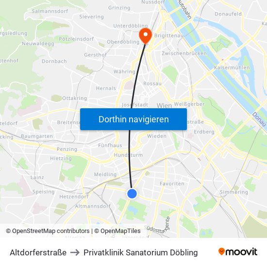 Altdorferstraße to Privatklinik Sanatorium Döbling map