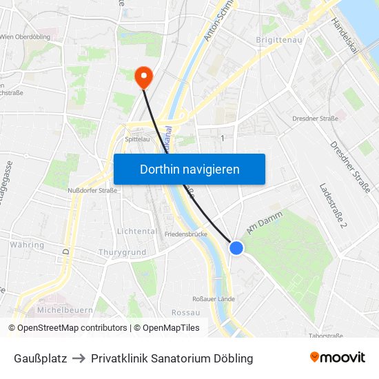 Gaußplatz to Privatklinik Sanatorium Döbling map
