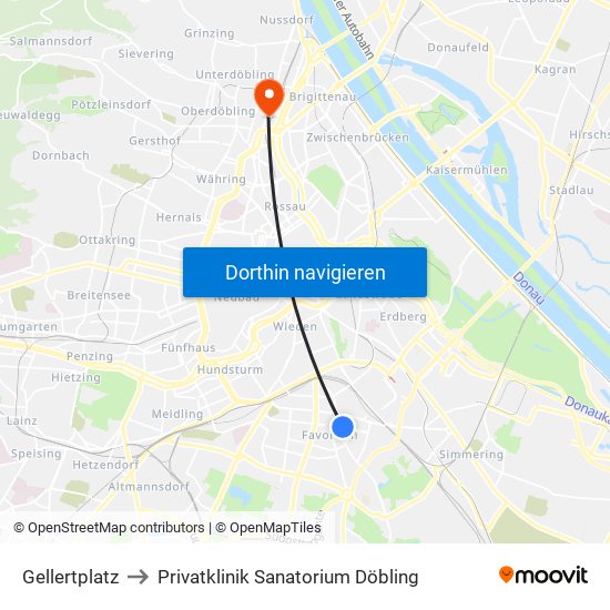 Gellertplatz to Privatklinik Sanatorium Döbling map
