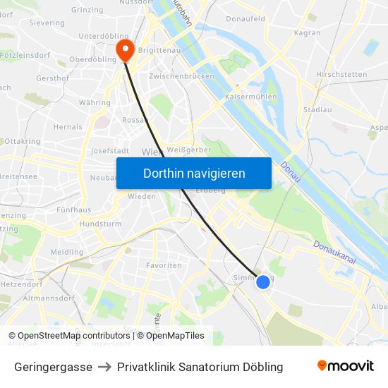 Geringergasse to Privatklinik Sanatorium Döbling map