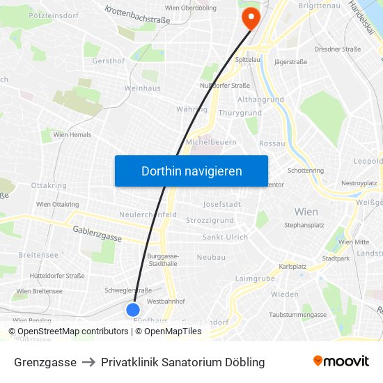 Grenzgasse to Privatklinik Sanatorium Döbling map