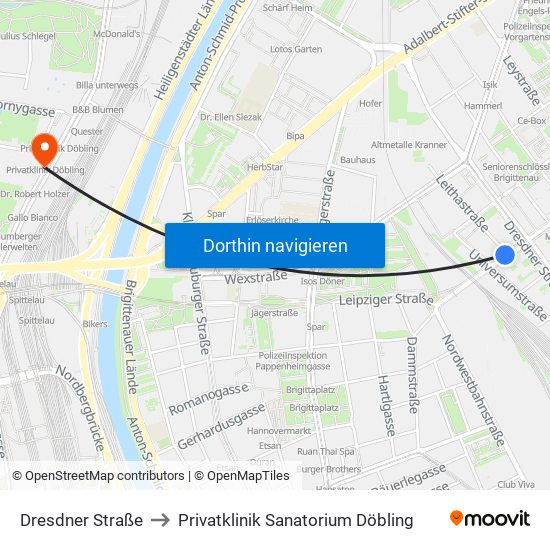 Dresdner Straße to Privatklinik Sanatorium Döbling map