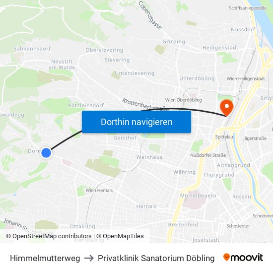 Himmelmutterweg to Privatklinik Sanatorium Döbling map