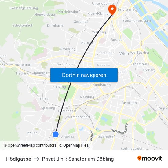 Hödlgasse to Privatklinik Sanatorium Döbling map