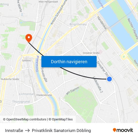 Innstraße to Privatklinik Sanatorium Döbling map