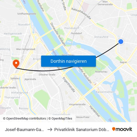 Josef-Baumann-Gasse to Privatklinik Sanatorium Döbling map