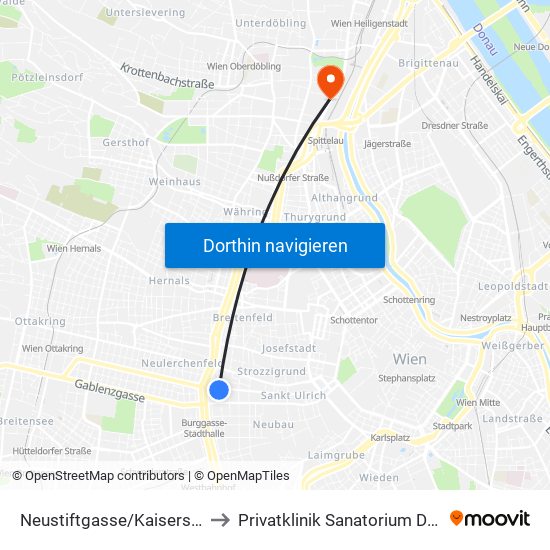 Neustiftgasse/Kaiserstraße to Privatklinik Sanatorium Döbling map