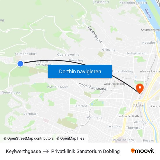 Keylwerthgasse to Privatklinik Sanatorium Döbling map