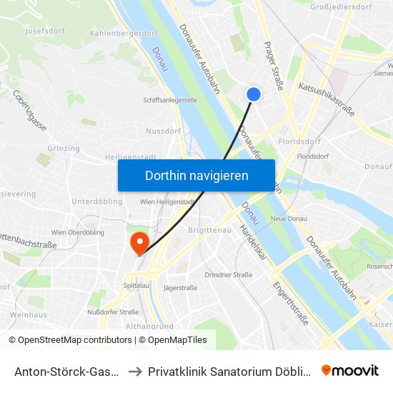 Anton-Störck-Gasse to Privatklinik Sanatorium Döbling map