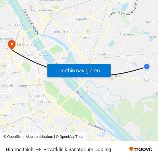 Himmelteich to Privatklinik Sanatorium Döbling map