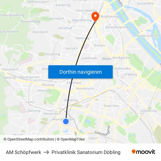 AM Schöpfwerk to Privatklinik Sanatorium Döbling map