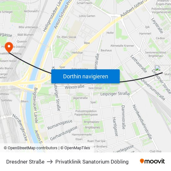 Dresdner Straße to Privatklinik Sanatorium Döbling map