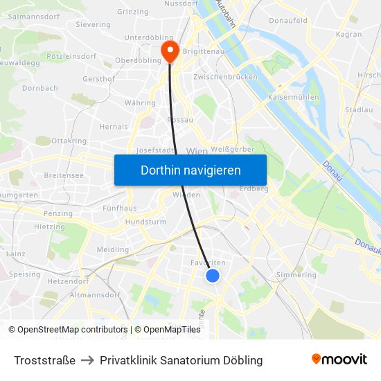 Troststraße to Privatklinik Sanatorium Döbling map