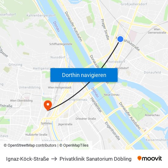 Ignaz-Köck-Straße to Privatklinik Sanatorium Döbling map