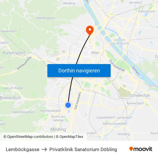 Lemböckgasse to Privatklinik Sanatorium Döbling map