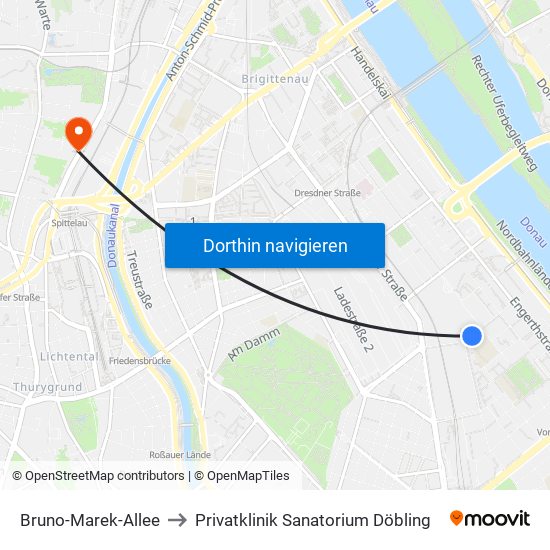 Bruno-Marek-Allee to Privatklinik Sanatorium Döbling map
