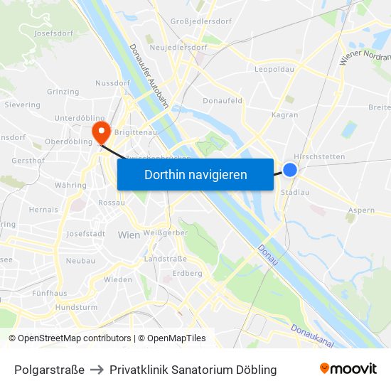 Polgarstraße to Privatklinik Sanatorium Döbling map