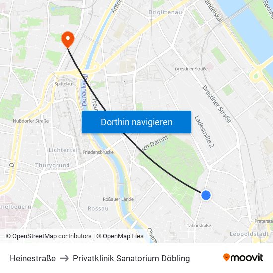 Heinestraße to Privatklinik Sanatorium Döbling map