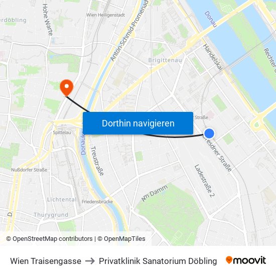 Wien Traisengasse to Privatklinik Sanatorium Döbling map